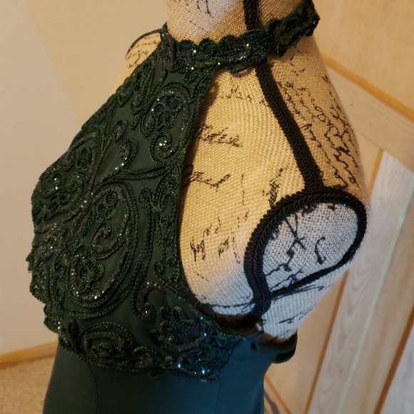 Hunter green halter floor length gown - Picture 3 of 7